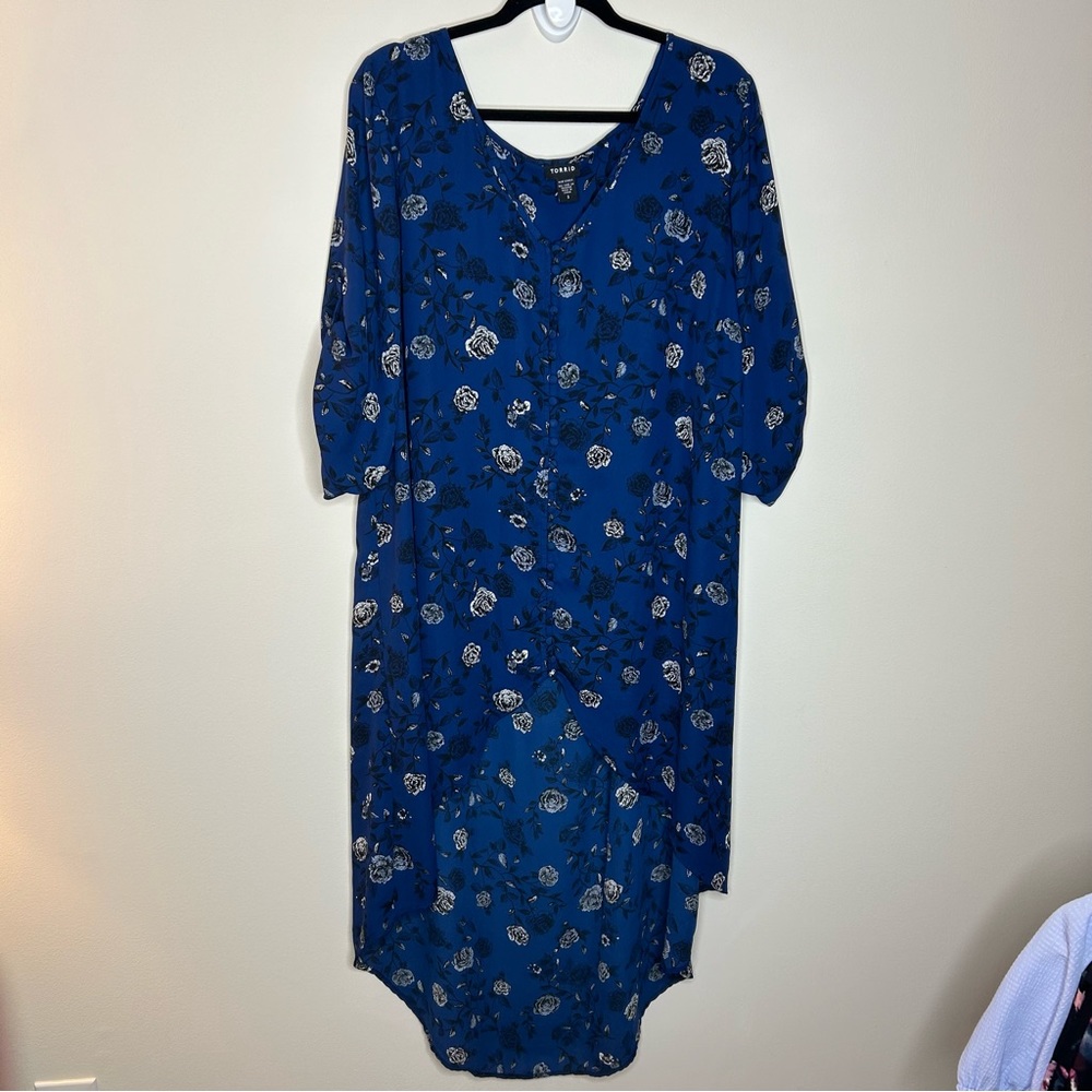 Torrid blue floral high low tunic dress